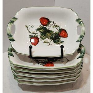 Lot Of 5 Vintage Shafford Les Fraises Strawberry Rectangular Serving Dish